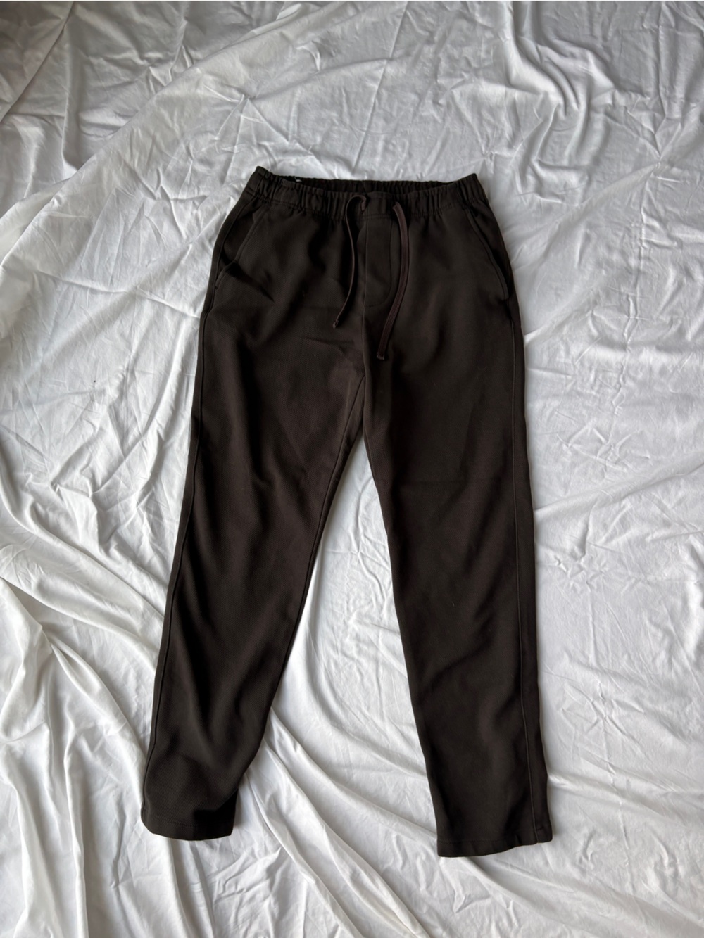 Zara Men's Brown Elastic-Waist Jogger Tweed Dress Pants